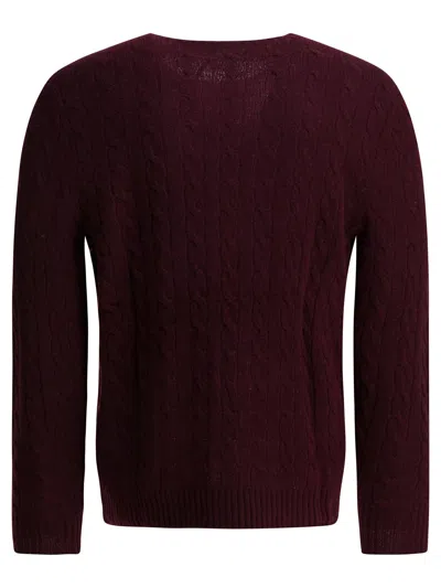 Polo Ralph Lauren Ralph Lauren Cable Knit Jumper Burgundy In Black