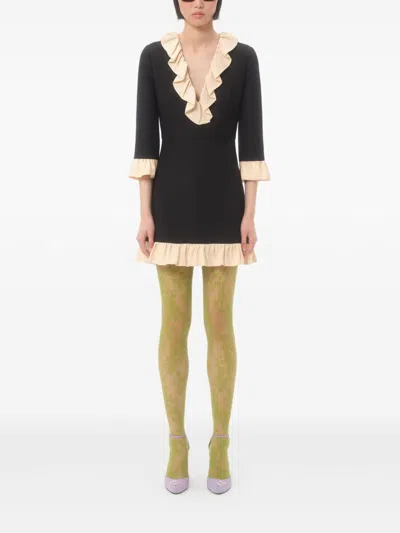 Valentino Womens Navy Betulla Ruffled V-neck Wool And Silk Midi Dress In Black