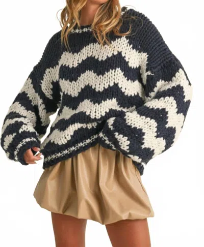 Klesis Striped Chunky Knit Sweater In Navy And Cream In Multi