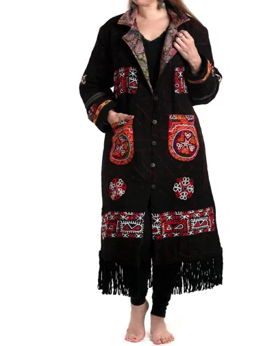 Standawt Merino Wool Coat In Black/yellow/orange In Multi