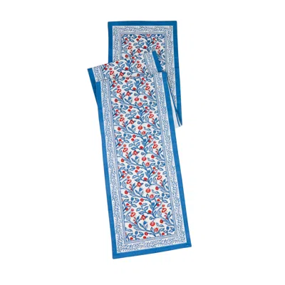 Tiramisu Chic Contrast Block Print Cotton Table Runner In Blue