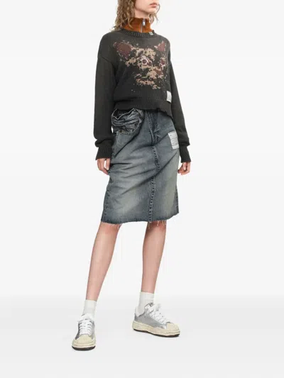 Miharayasuhiro Cat-face Distressed Knitted Sweater In Black