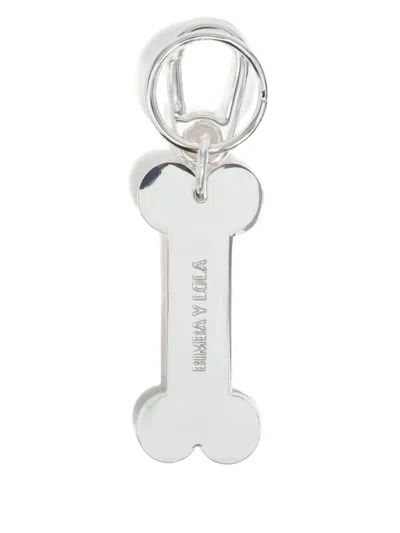 Bimba Y Lola Engraved Bone-shaped Keyring In Metallic