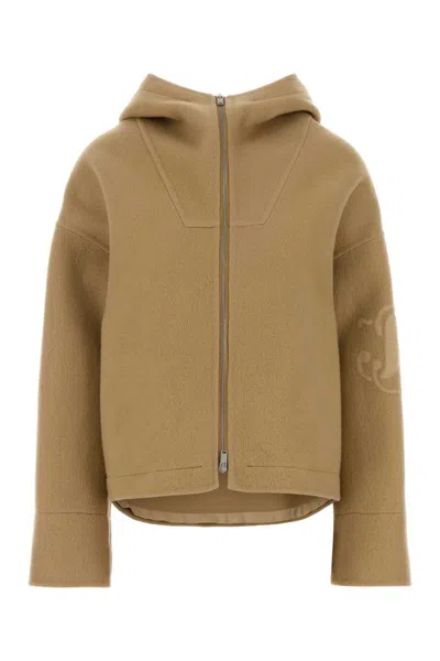 Jil Sander Long Sleeve Hooded Felt Outerwear In Brown