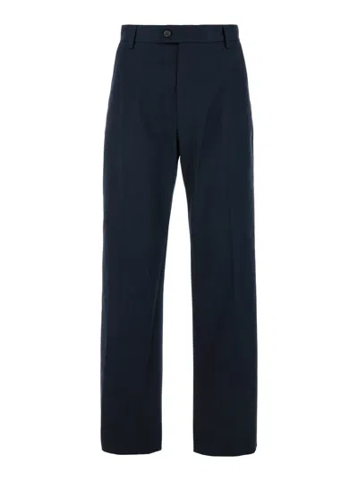 Alexander Mcqueen Blue Straight Tailored Pants In Cotton Man In Multicolor