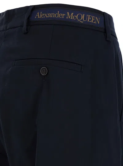 Alexander Mcqueen Blue Straight Tailored Pants In Cotton Man In Multicolor