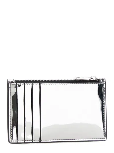 Alexander Mcqueen Silver Card-holder With Mcqueen Graffiti Logo In Laminated Leather Man In Gray