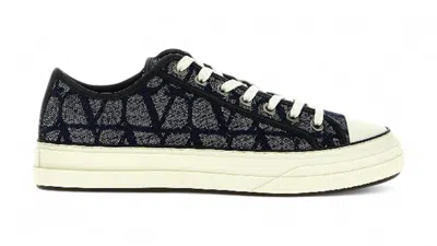 Pre-owned Valentino Garavani Men's Valentino Iconographe Denim Sneakers In Navy Blue