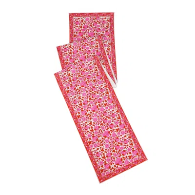 Tiramisu Crimson Infusion Block Print Cotton Table Runner In Red