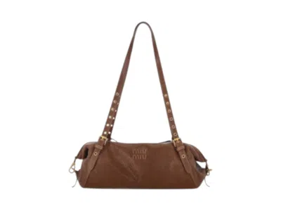 Pre-owned Miu Miu Women's  Monk Strap Shoulder Bag In Bruciato In Brown