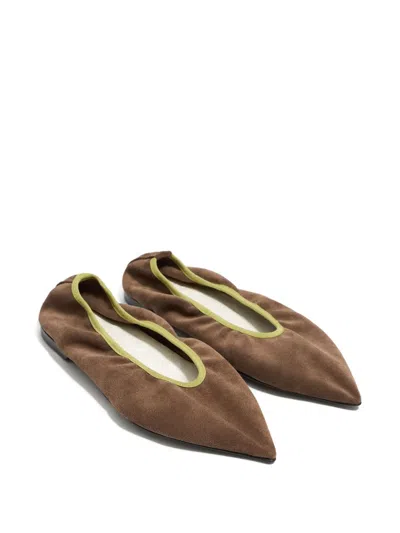 Bimba Y Lola Suede Pointed-toe Flat Pumps In Brown