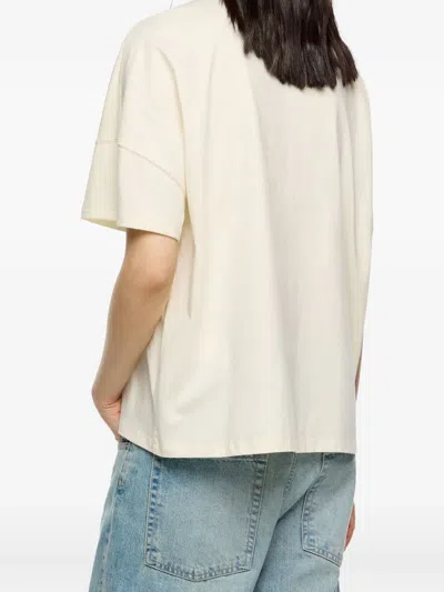 Bimba Y Lola Logo-embroidered Fringed T-shirt In Neutral