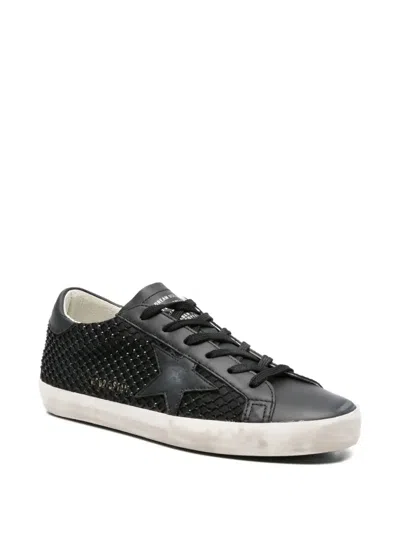 Golden Goose Super-star Black Low Trainer With Rhinestones Women In Black