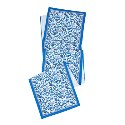 Tiramisu Seaside Serenity Block Print Cotton Table Runner In Blue