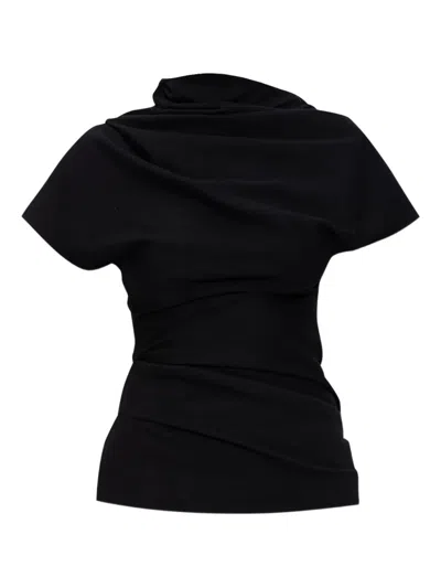 Entire Studios Flap Draped Short-sleeve Top In Black