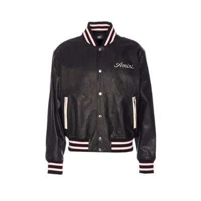 Amiri Leather Jacket With Elasticized Collar And Cuffs In Black
