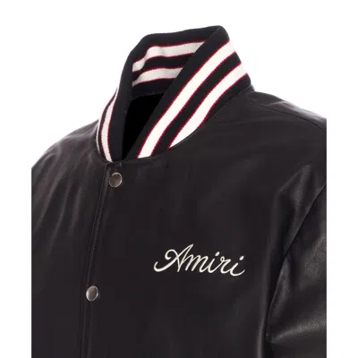 Amiri Leather Jacket With Elasticized Collar And Cuffs In Black