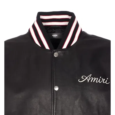 Amiri Leather Jacket With Elasticized Collar And Cuffs In Black