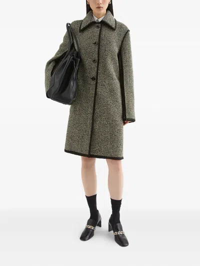 Jil Sander Herringbone Pattern Mid-length Coat In Green