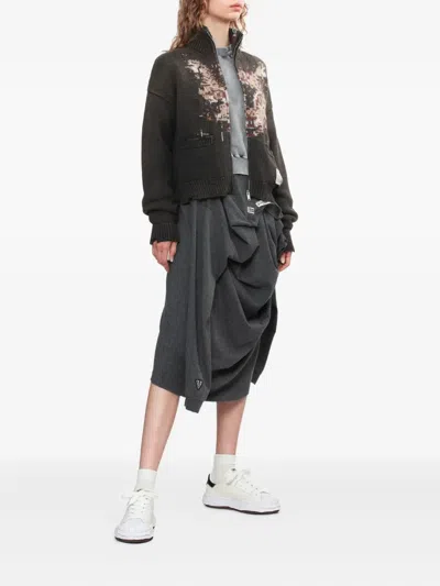 Miharayasuhiro Cat-face Distressed Zip-up Cardigan In Black