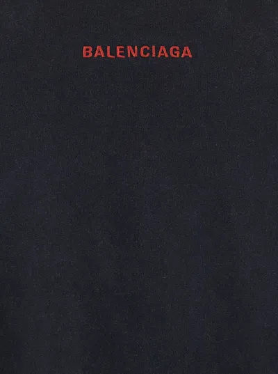 Balenciaga Black Crewneck T-shirt With Logo On The Front And On The Back In Cotton Man In Blue