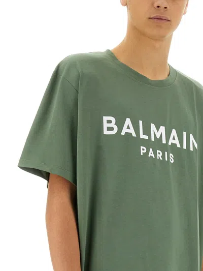 Balmain Men T-shirt With Logo In Green