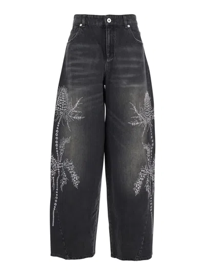 Blumarine Black Jeans With Belt Loops And Embroidery On The Front In Denim Woman In Multi