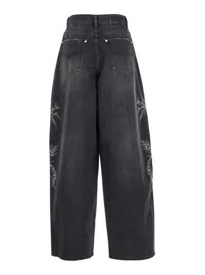 Blumarine Black Jeans With Belt Loops And Embroidery On The Front In Denim Woman In Multi