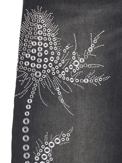 Blumarine Black Jeans With Belt Loops And Embroidery On The Front In Denim Woman In Multi