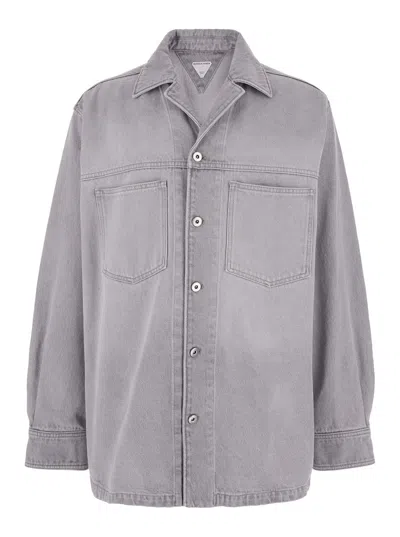 Bottega Veneta Light Grey Washed Denim Shirt In Multicolor