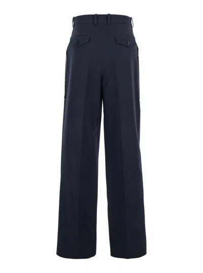Bottega Veneta Dark Blue Wool And Cotton Palazzo Pant In Black