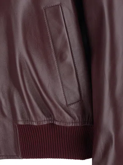 Bottega Veneta Women Bordeaux Crop Jacket With Intreccio Motif Collar And Dropped Shoulders In Leath In Brown