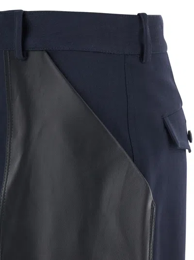 Bottega Veneta Dark Blue Wool And Cotton Palazzo Pant In Black