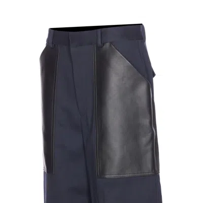 Bottega Veneta Dark Blue Wool And Cotton Palazzo Pant In Black