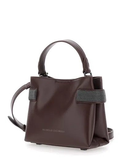 Brunello Cucinelli Small Leather Handbag Top Handle In Neutral