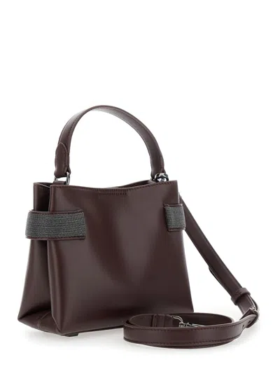 Brunello Cucinelli Small Leather Handbag Top Handle In Neutral