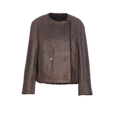 Brunello Cucinelli Reversible Double-breasted Fur Jacket With Button Detailing In Brown