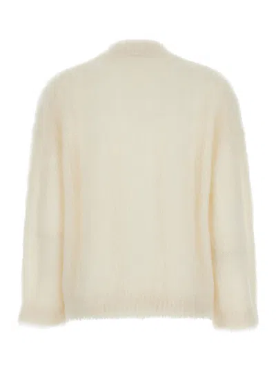 Brunello Cucinelli White Sweater With Stand-up Collar In Cashmere And Silk Blend Woman In Neutral