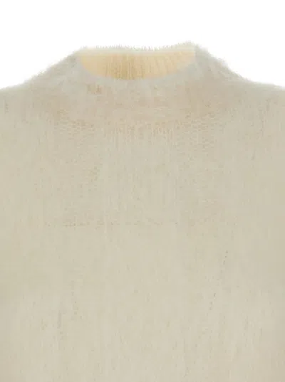 Brunello Cucinelli White Sweater With Stand-up Collar In Cashmere And Silk Blend Woman In Neutral