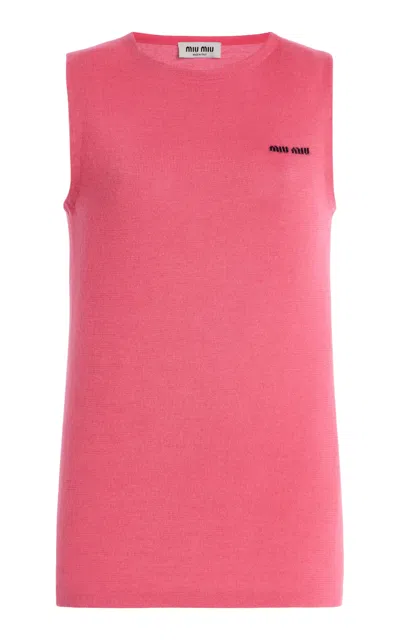 Miu Miu Cashmere Blend Sleeveless Vest Top In Pink