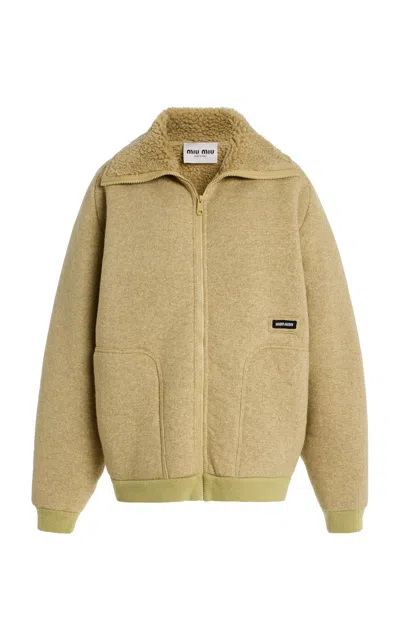 Miu Miu Cotton Fleece Zipper Blouson Jacket In Neutral