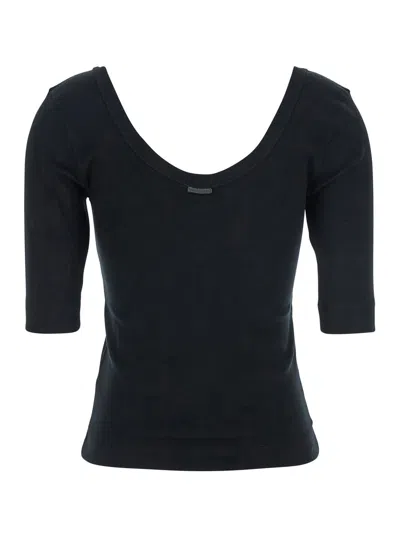 Brunello Cucinelli Ribbed Scoop Neck Short Sleeve Top In Black