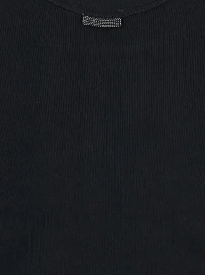 Brunello Cucinelli Ribbed Scoop Neck Short Sleeve Top In Black