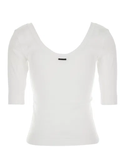 Brunello Cucinelli Ribbed Scoop Neck Stretch Fit T-shirt In White