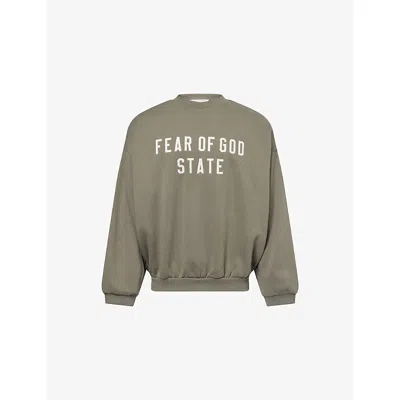 Essentials Mens Moss Brand-patch Relaxed-fit Cotton-blend Sweatshirt In Green