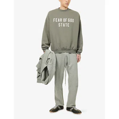 Essentials Mens Moss Brand-patch Relaxed-fit Cotton-blend Sweatshirt In Green