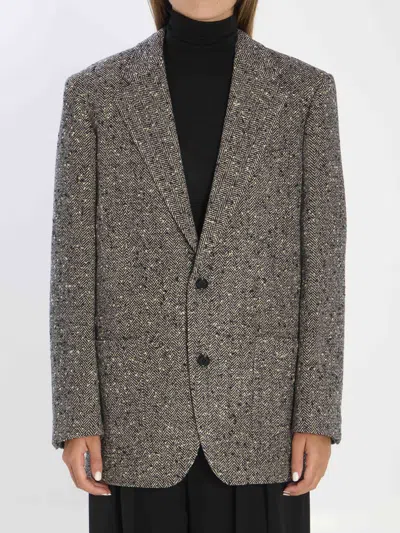 Celine Ivory And Black Wool Jacket In Black