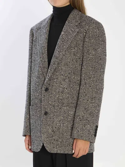 Celine Ivory And Black Wool Jacket In Black