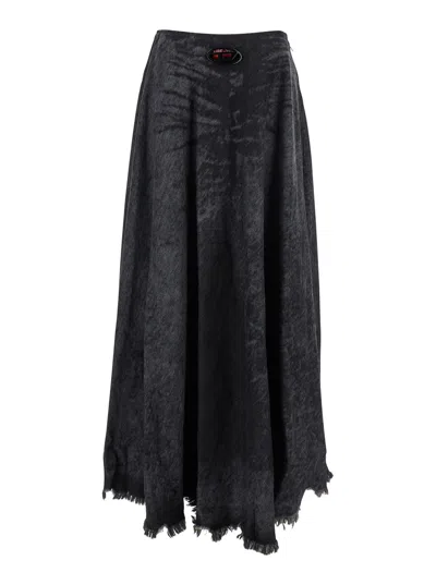 Diesel Full Skirt In Lasered Cotton-hemp Denim In Black