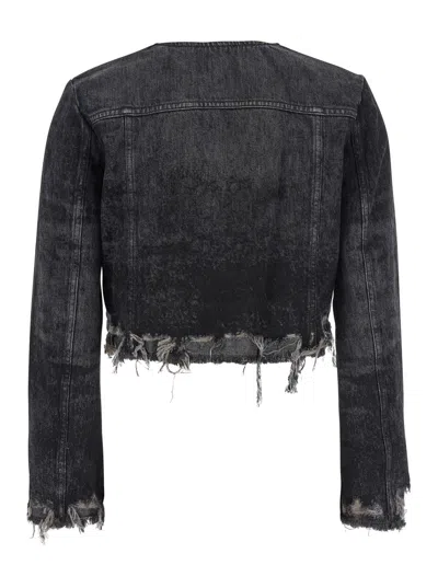 Diesel Grey Jacket With Round Neck And Frayed Edges In Cotton Blend Woman In Gray